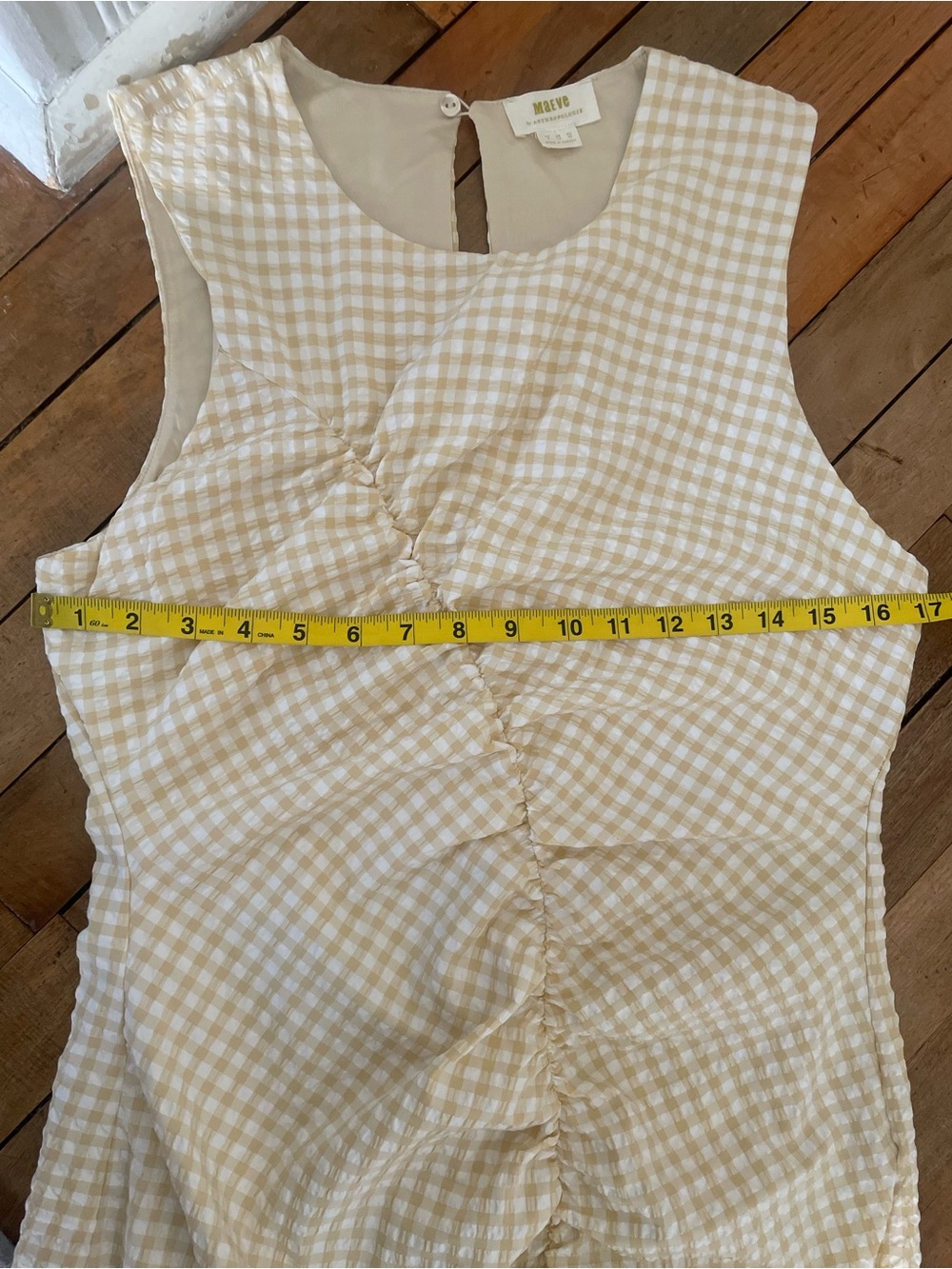 Anthropologie Maeve Ruched Gingham Dress in yellow-Size 8 - Picture 4 of 9